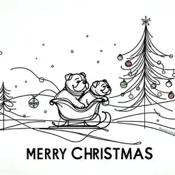 Illustration of bulldogs riding in a sleigh.